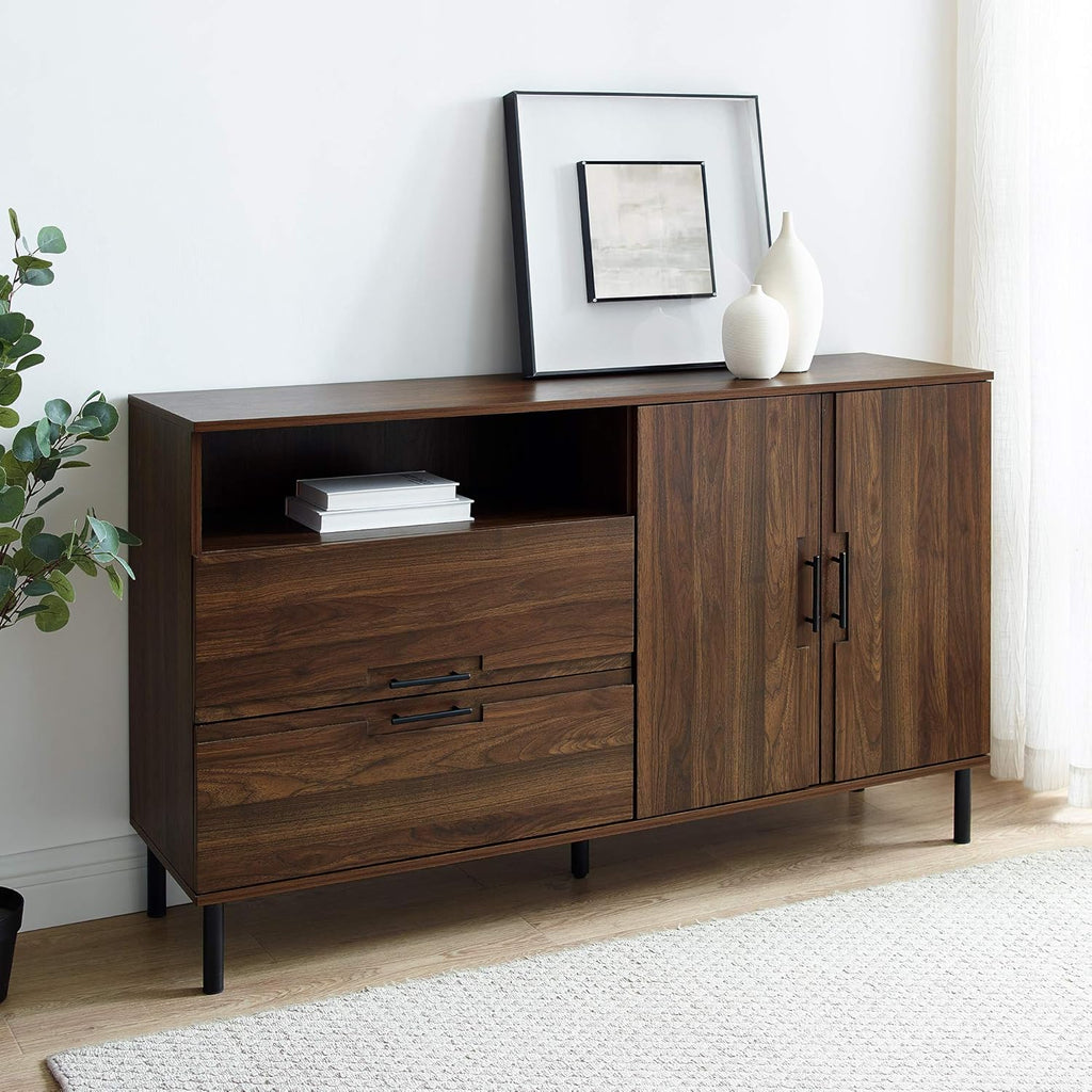 56 Dark Walnut Cabinet Door and 2 Drawer Storage Sideboard Buffet O56826