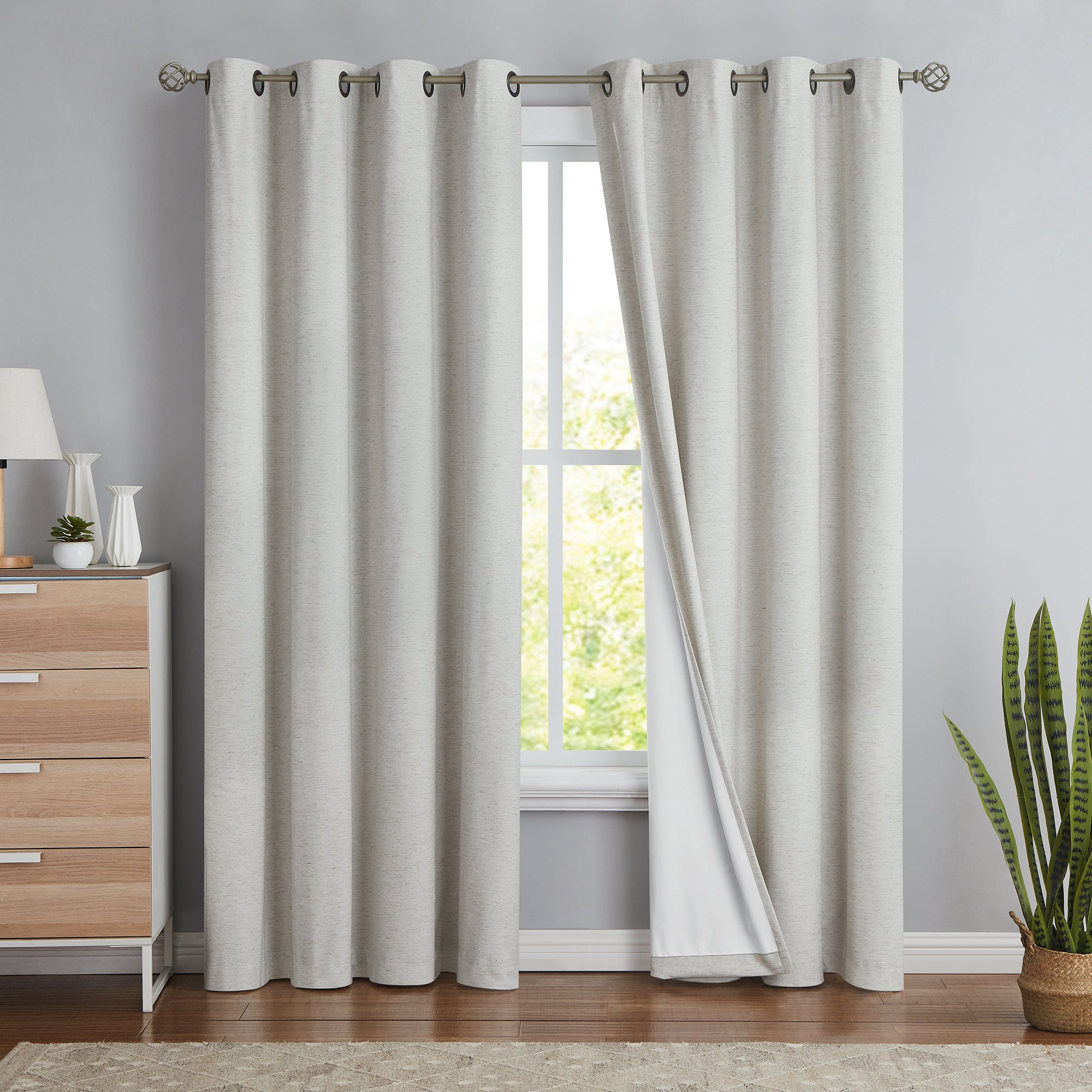 Natural White Grommet Blackout Linen Curtains 54x84 Inch 2 Panels R6456