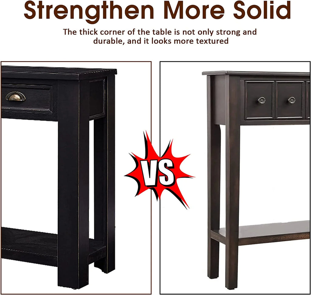 Black 60” Long Console Table with 4 Drawers & Storage Shelf S828302