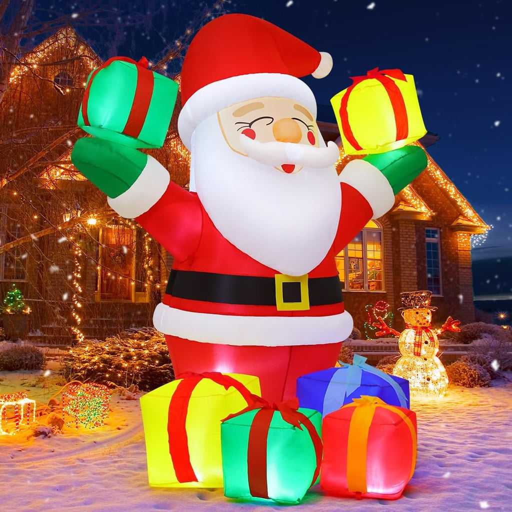 6.1 FT Christmas Inflatables Outdoor Smiling Santa Claus with Present Boxes, LED Lights Built-in V3821