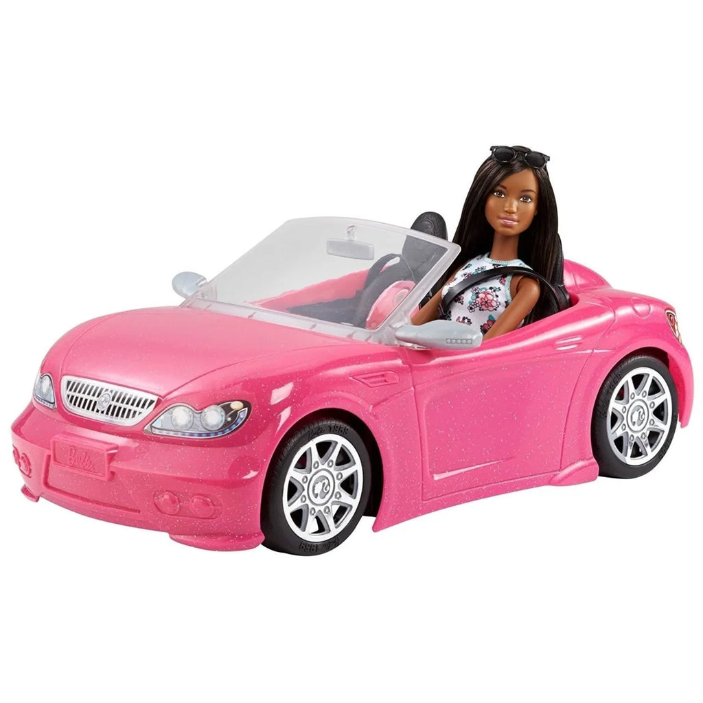 Barbie Doll & Convertible Car Brunette Figure Pink Vehicle W690