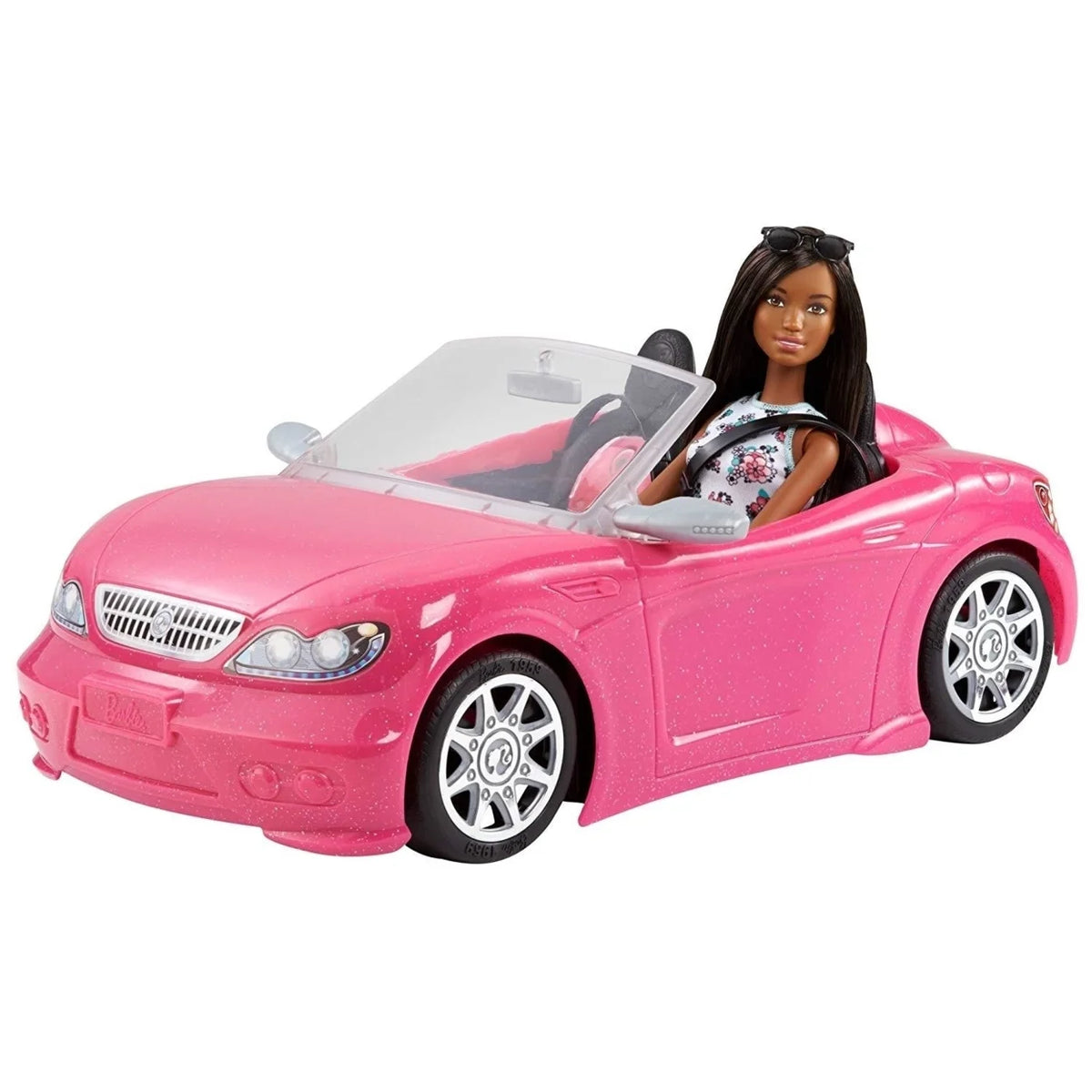 Barbie Doll & Convertible Car Brunette Figure Pink Vehicle W690