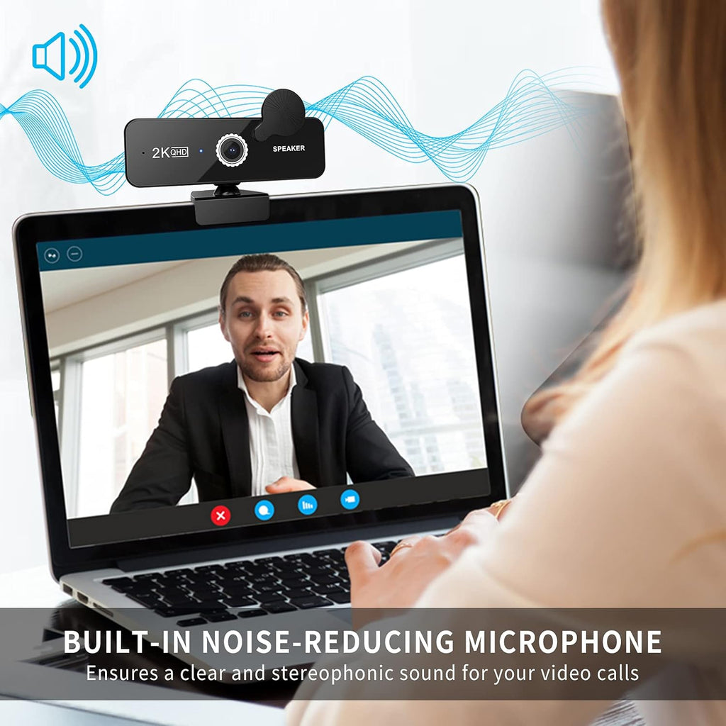 2K QHD USB Webcam with Dual Microphones and Speakers, Pack of 2 F33464