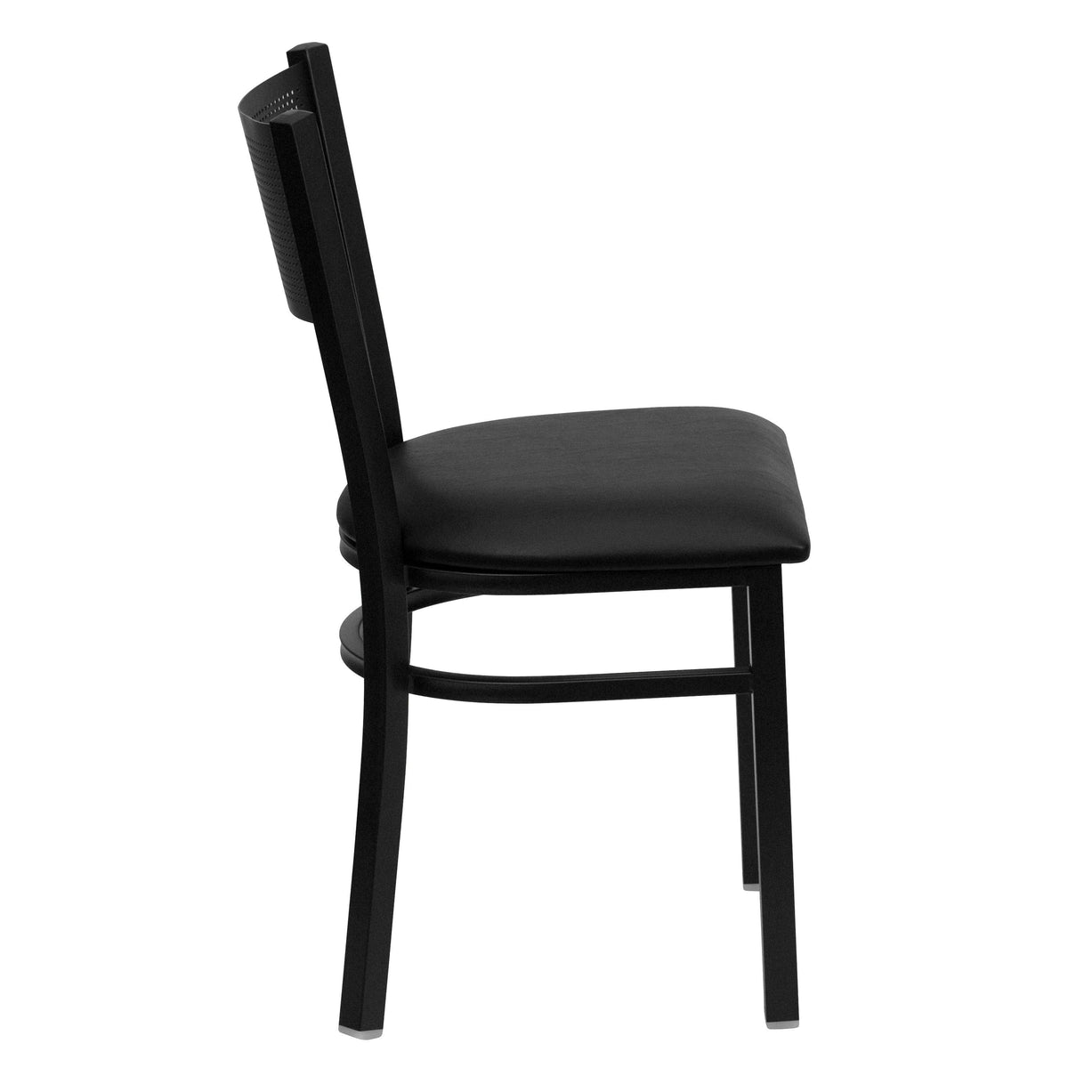 Black Grid Back Metal Restaurant Chair with Black Vinyl Seat X745693