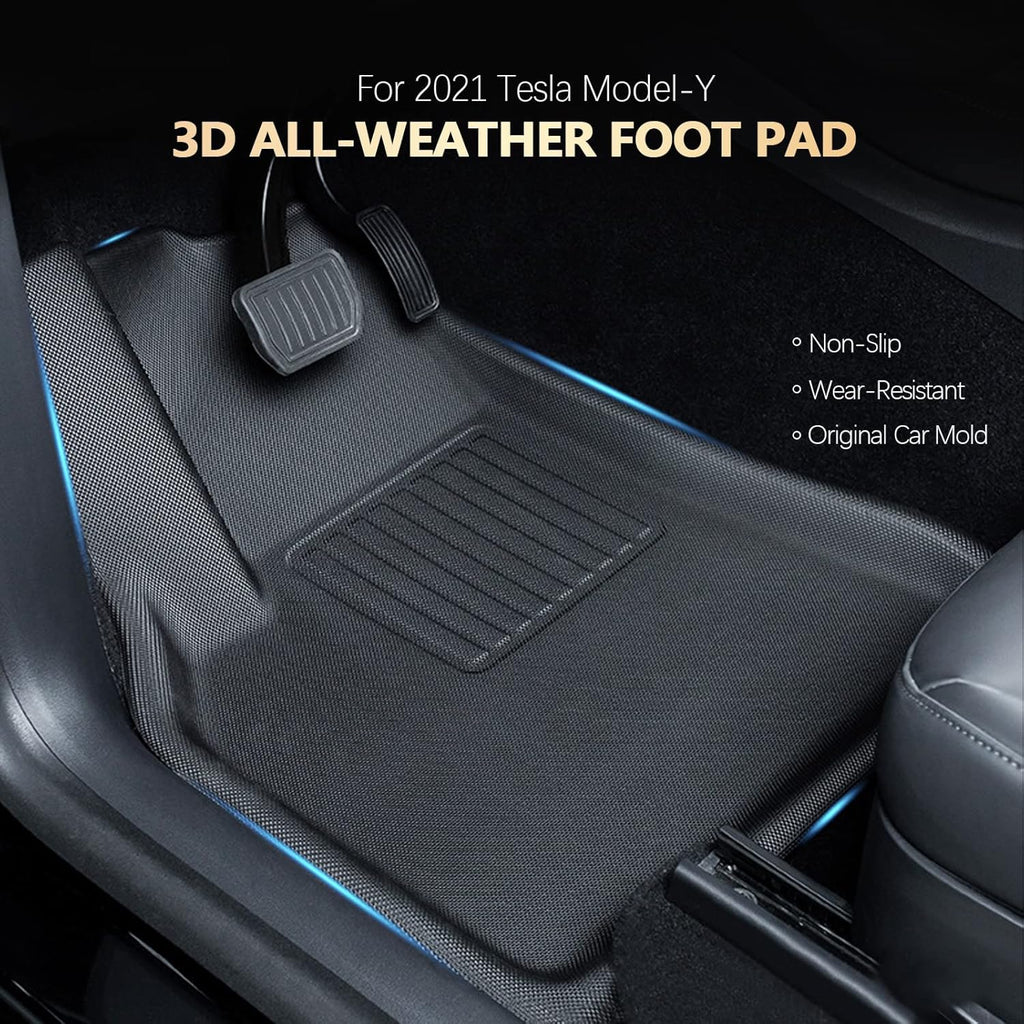 Black All-Weather Waterproof Floor Mats for Tesla Model Y 2020 2021 2022 Custom Fit XPE Car Floor Liners Cargo Tray Trunk Snowproof 1st & 2nd Row X316