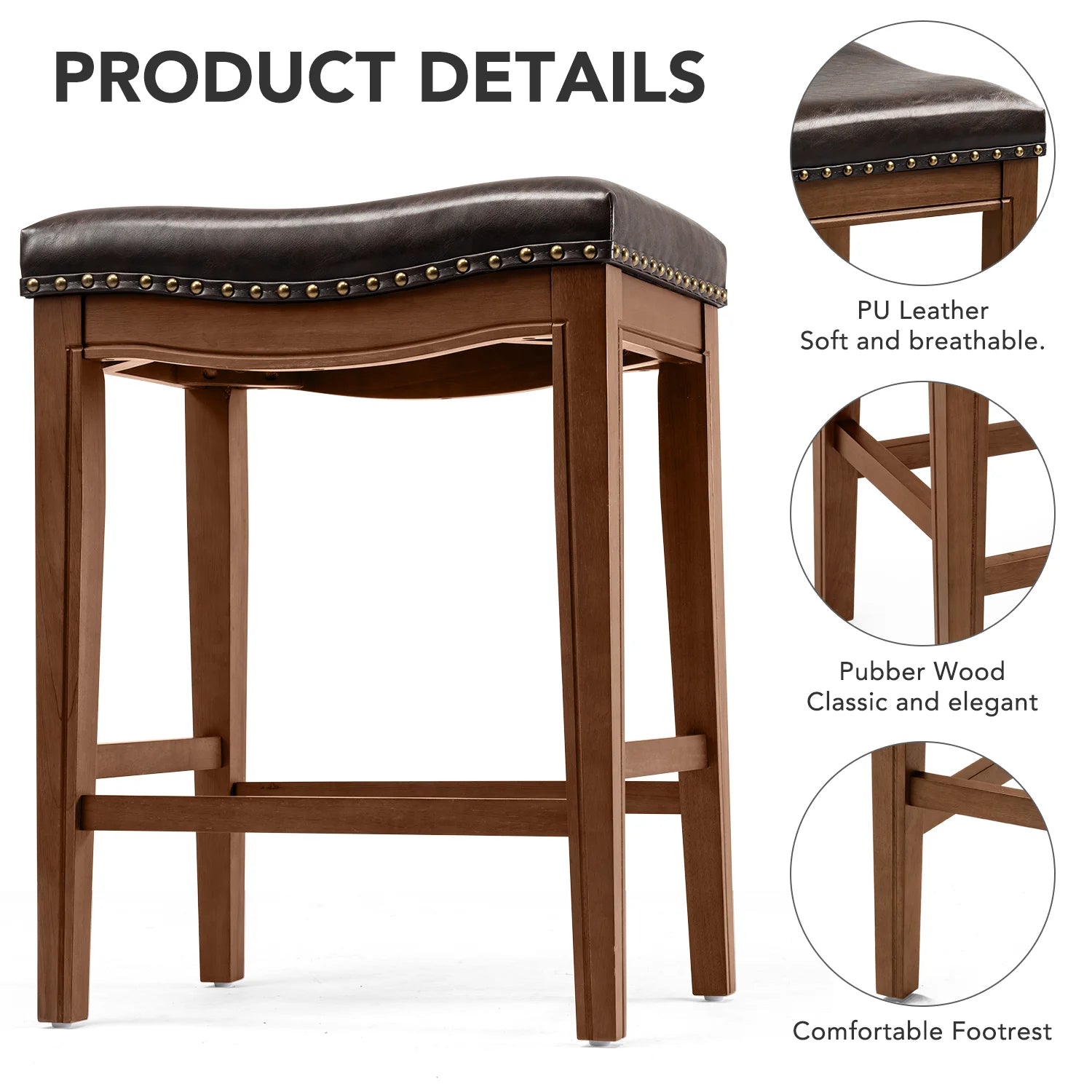 Walnut Upholstered Wooden Bar Stools, Set of 2 H989