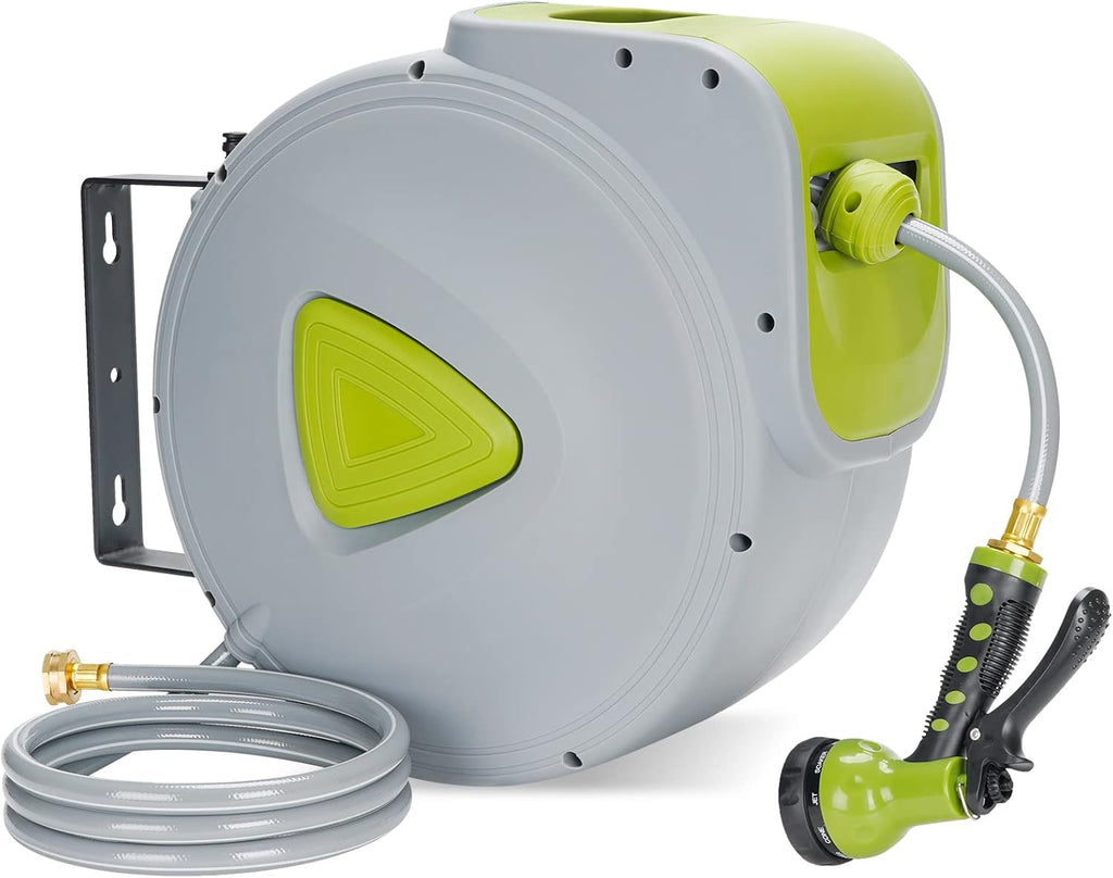 Retractable Wall Mount Garden Hose Reel with 9 Patterns Hose Nozzle Y31393