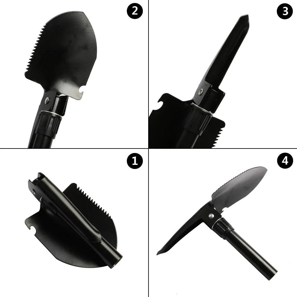 Black Folding Camping Shovel with Carrying Pouch D848789