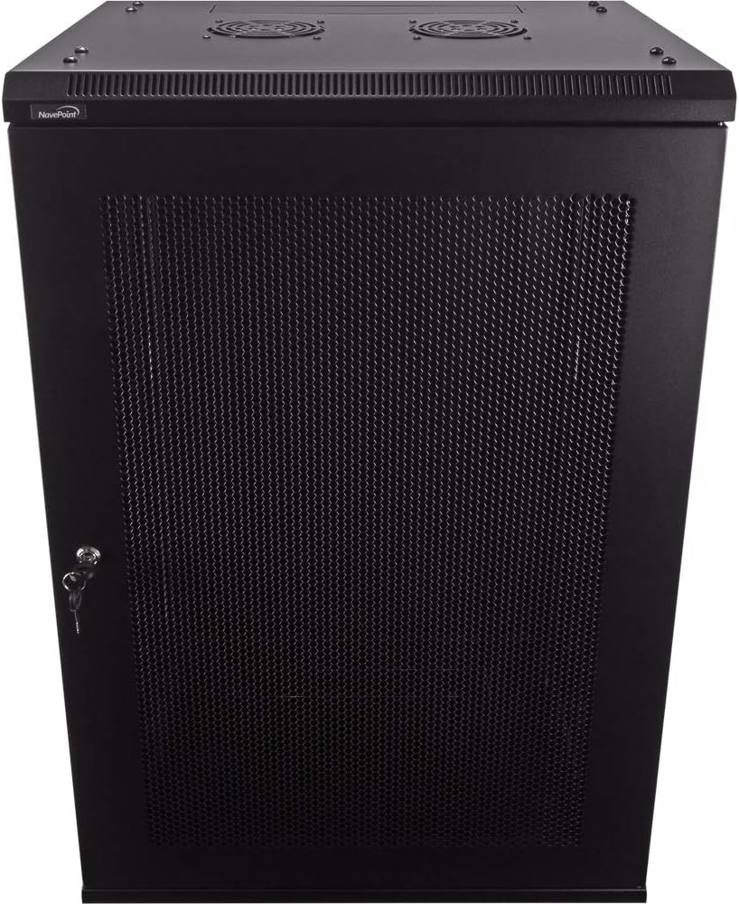 18U Wallmount Cabinet Enclosure 19-Inch Server Network Rack with Locking Perforated Door 16-Inches Deep Black C1323