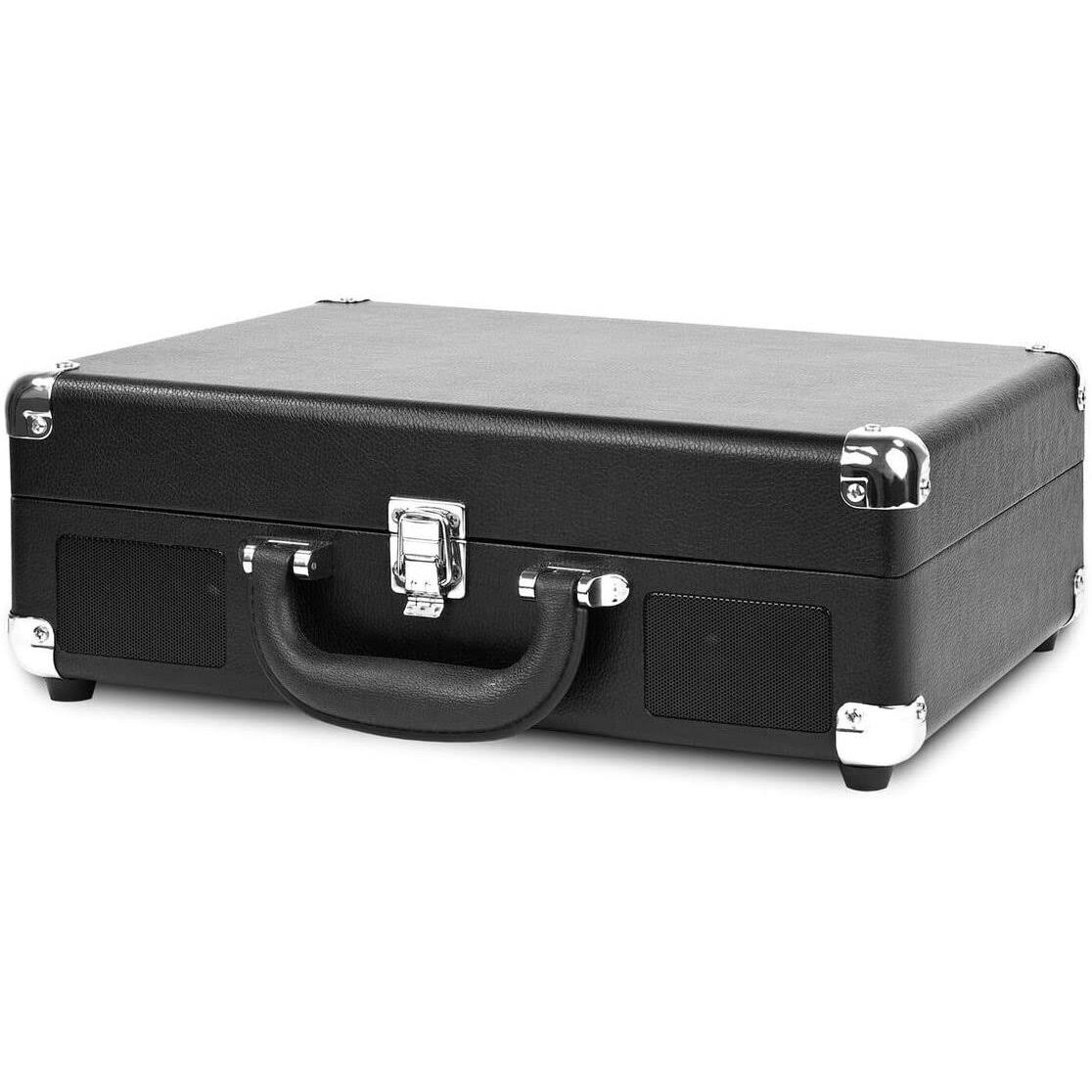 Black Bluetooth Portable Suitcase Record Player with 3-Speed Turntable L7613
