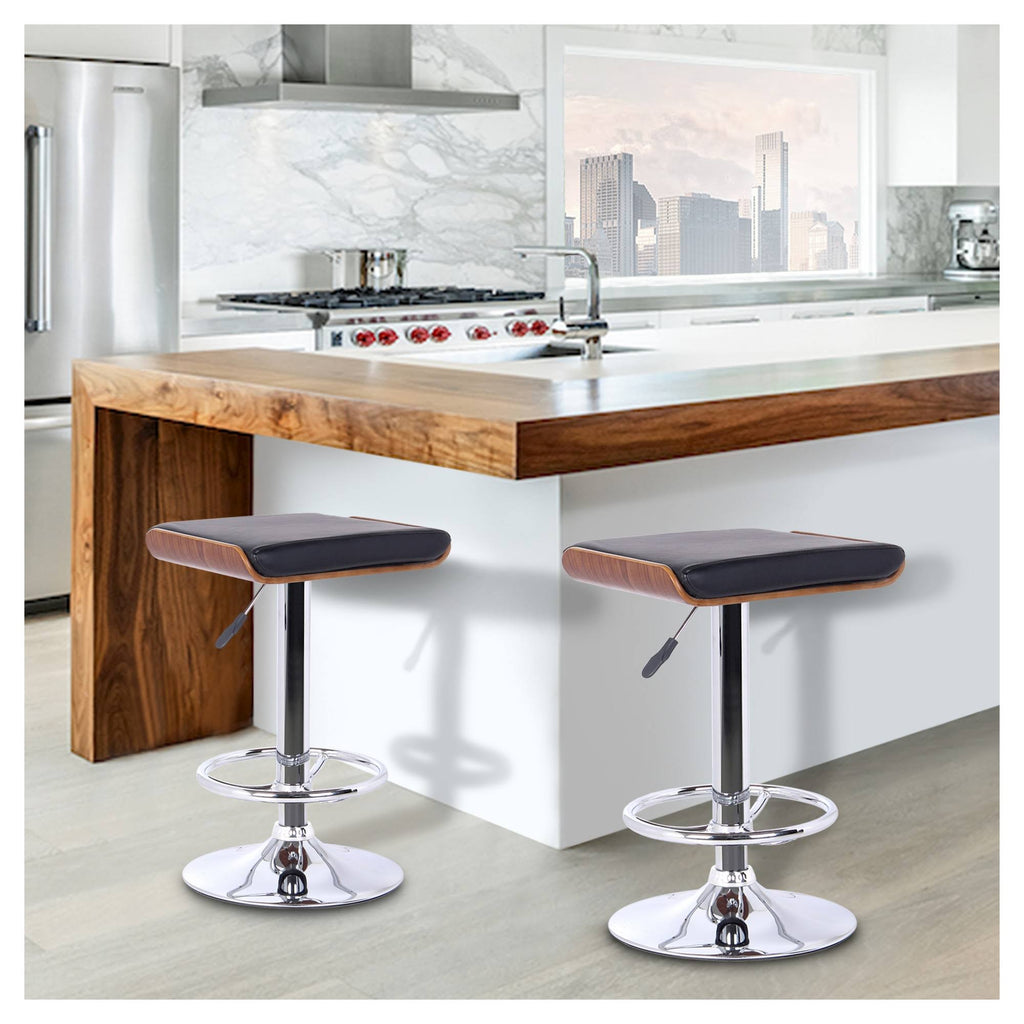 Chrome Walnut Wood Black Barstool J411303