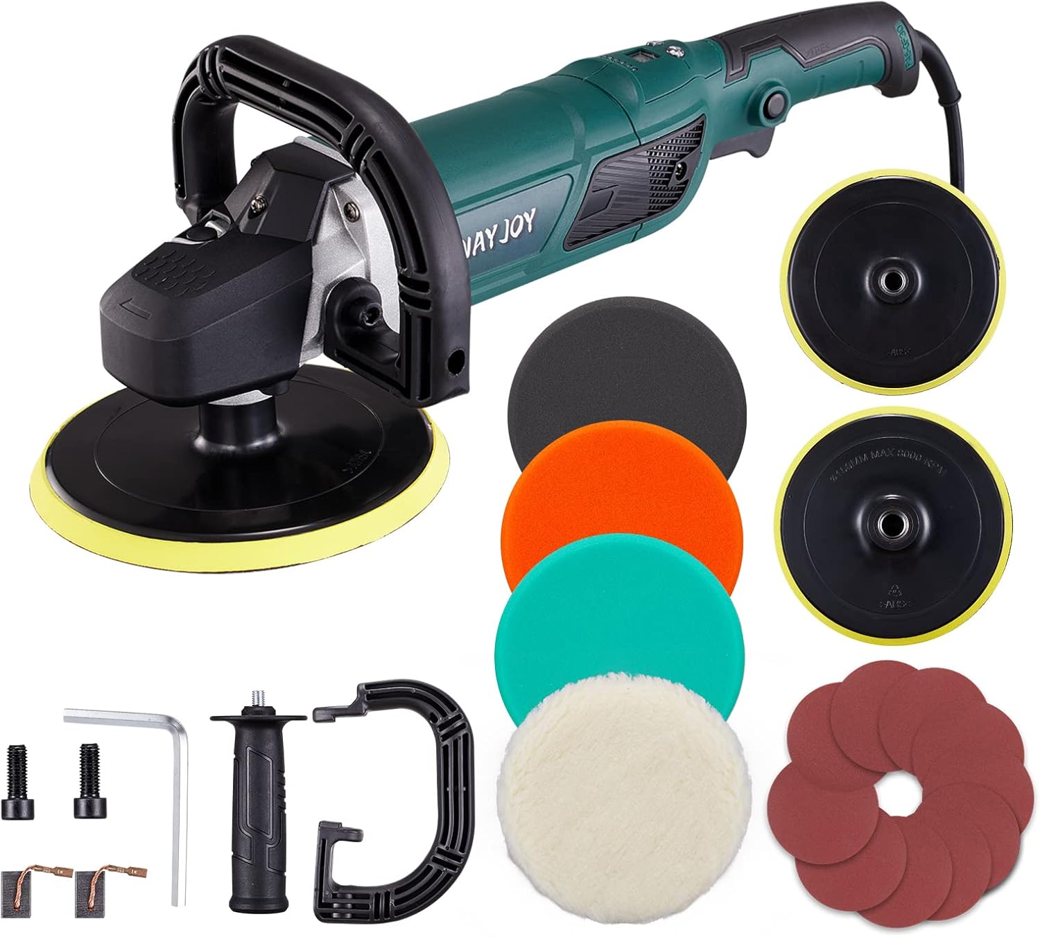 Rotary Car Polisher with 6” and 7“ Backing Plate, 4 Foam Pads N853415
