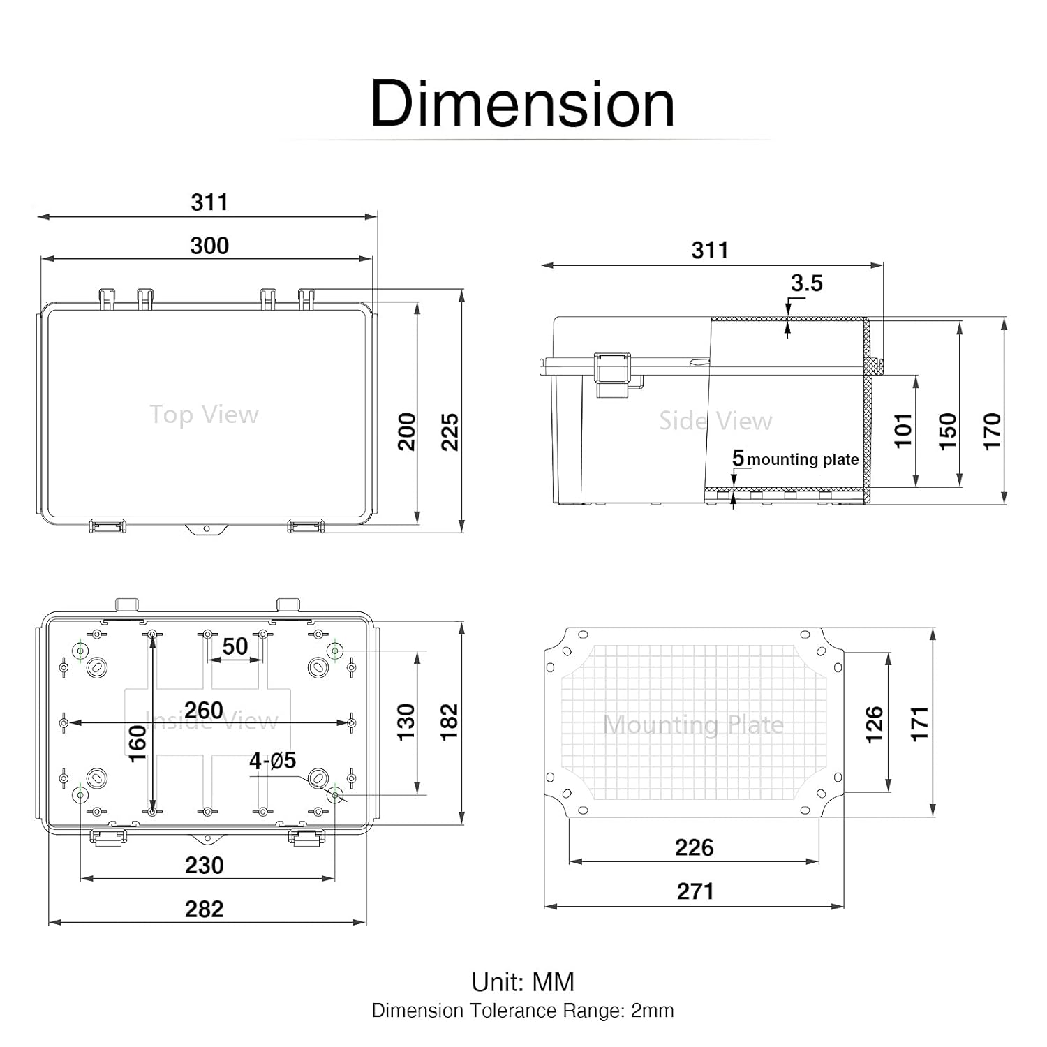 Clear Hinged Cover Junction Box with Mounting Plate, ABS Plastic Grey, Pack of 2 G45157