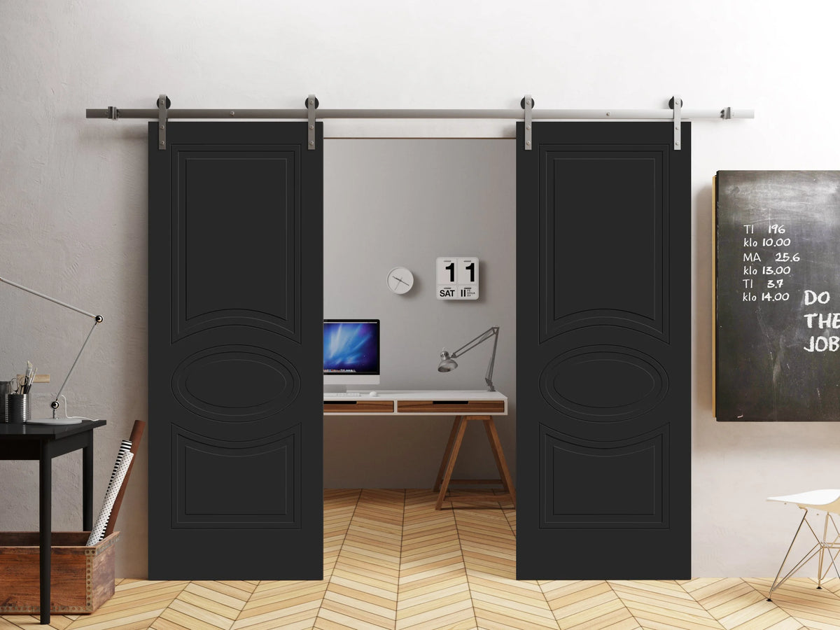 Painted Black Double Barn Door with Rail Track Set N35288