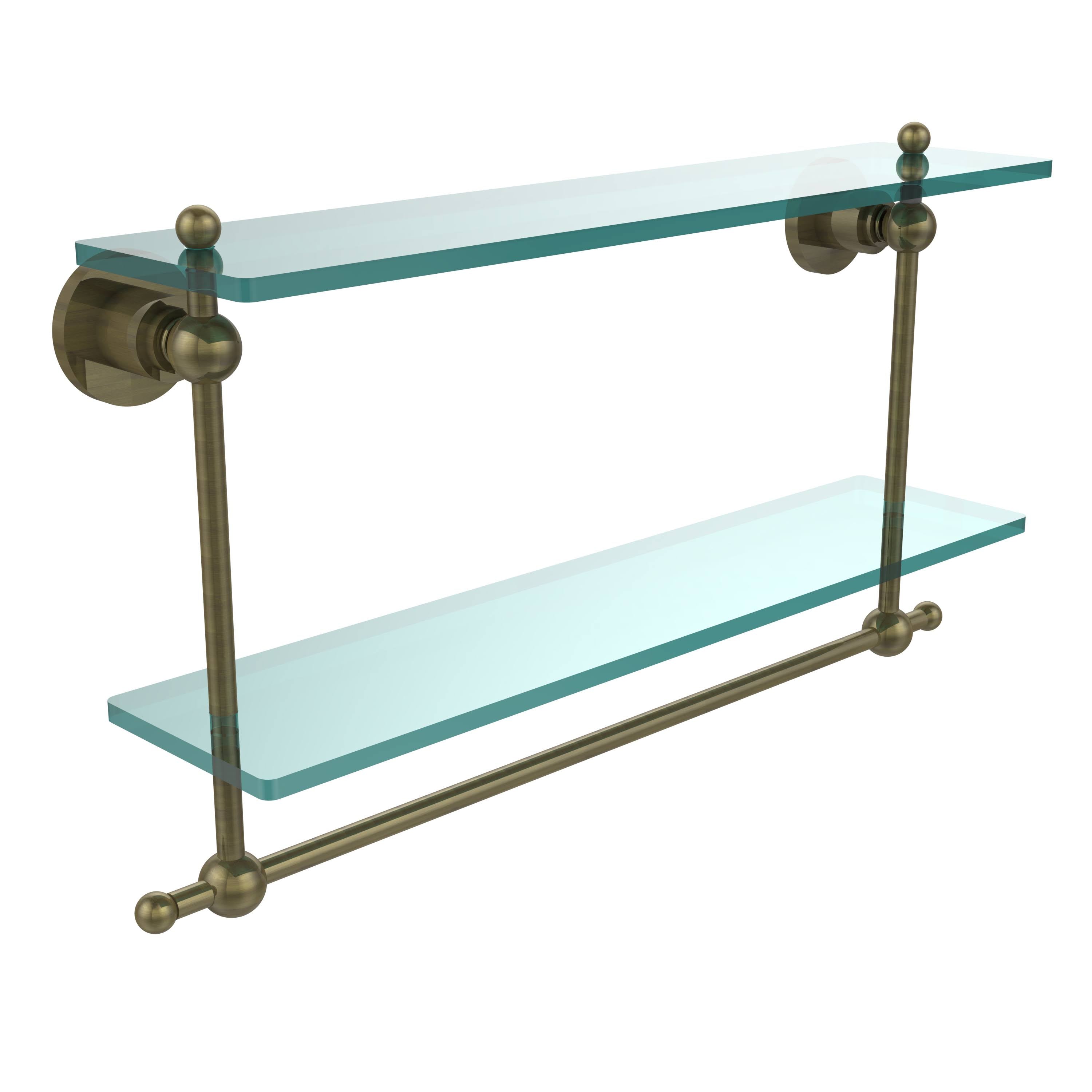 22 inch Two Tiered Glass Shelf with Integrated Towel Bar P31425