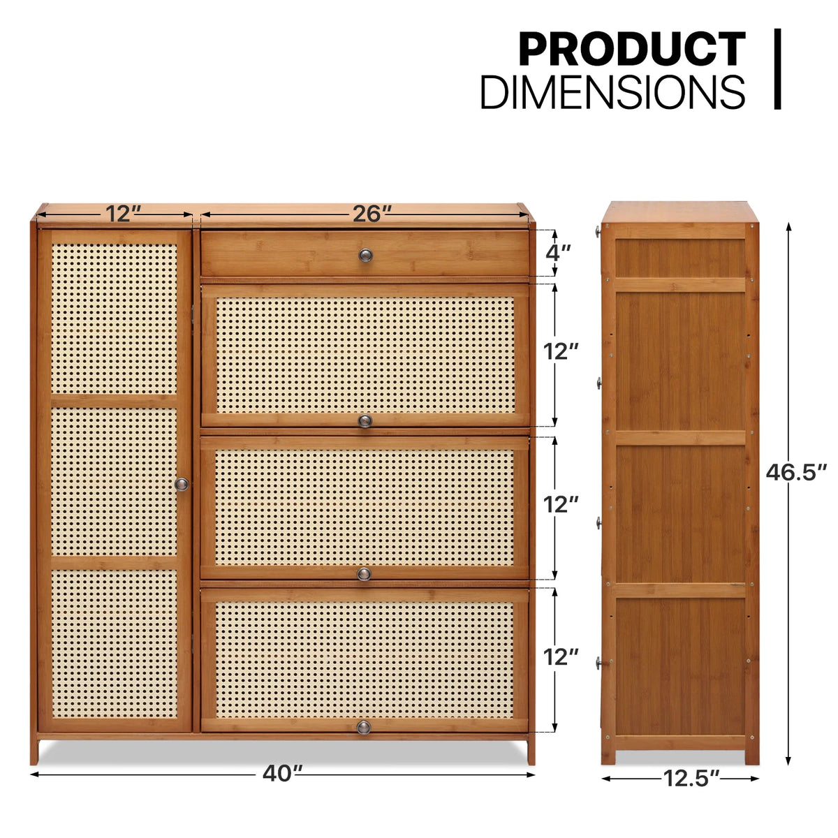 Bamboo 28 Pairs Shoe Cabinet with Rattan Doors and Boots Compartments B431