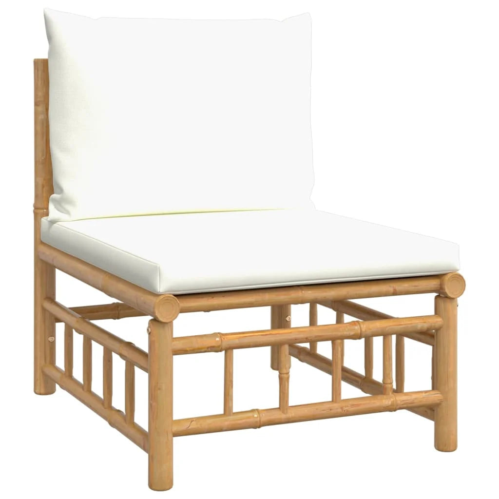 Bamboo Patio Sofa with White Cushions P2565