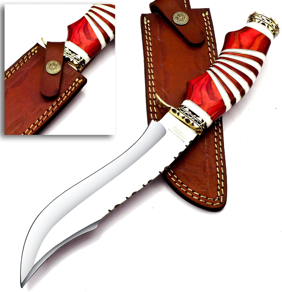 Damascus Steel Bowie Knife with Camel Bone Handle L9492