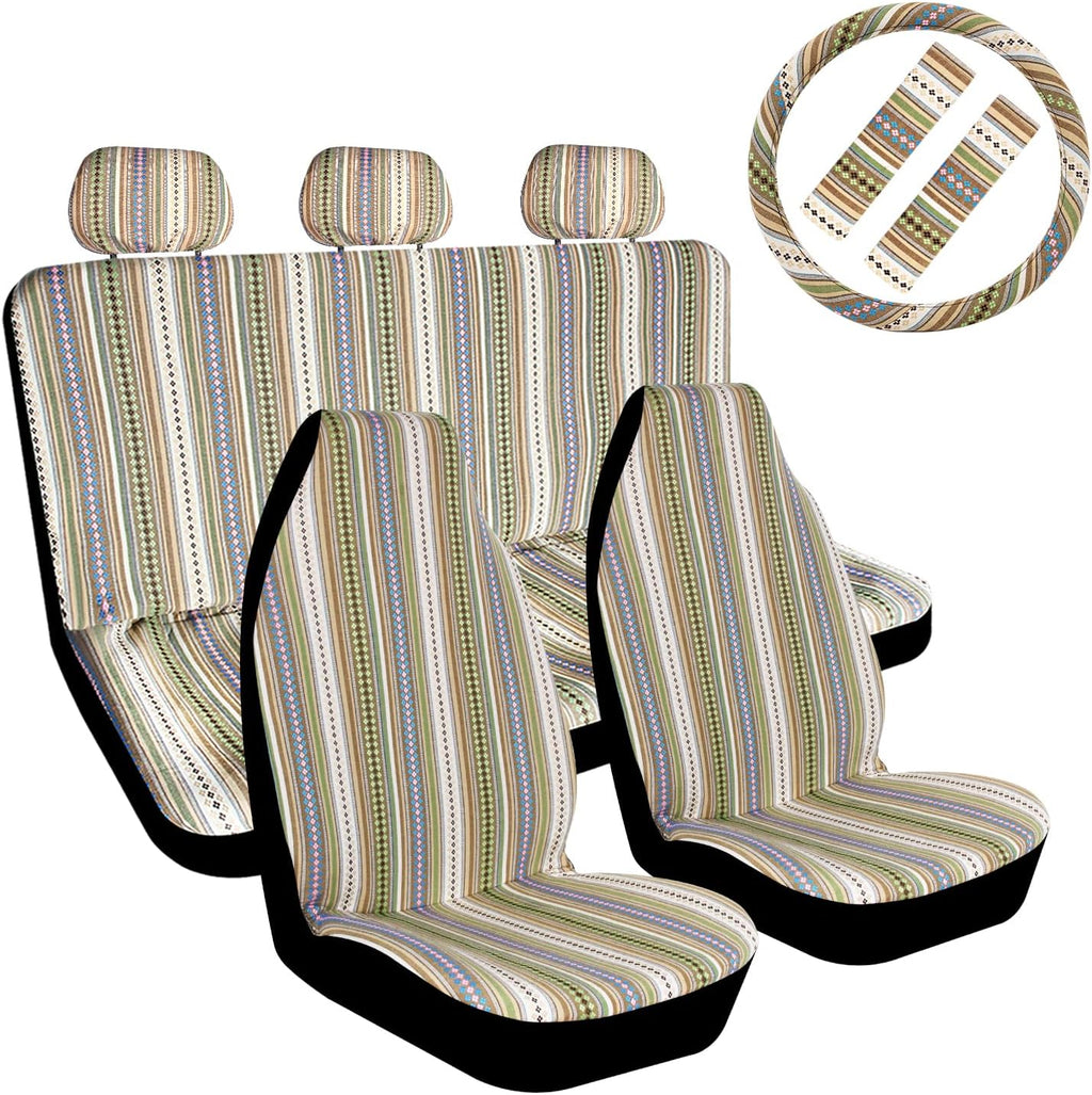 10pc Coarse Flax Cloth Seat Covers with Steering Wheel Cover & Seat Belt N4969