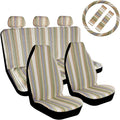 10pc Coarse Flax Cloth Seat Covers with Steering Wheel Cover & Seat Belt N4969