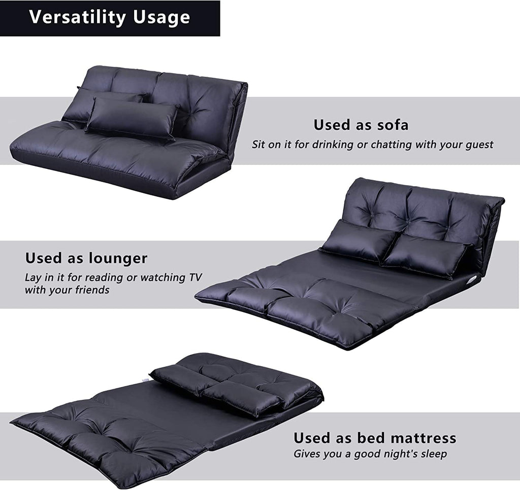 Adjustable Floor Sofa Bed with 2 Pillows, 5 Reclining Position, Black Z229957