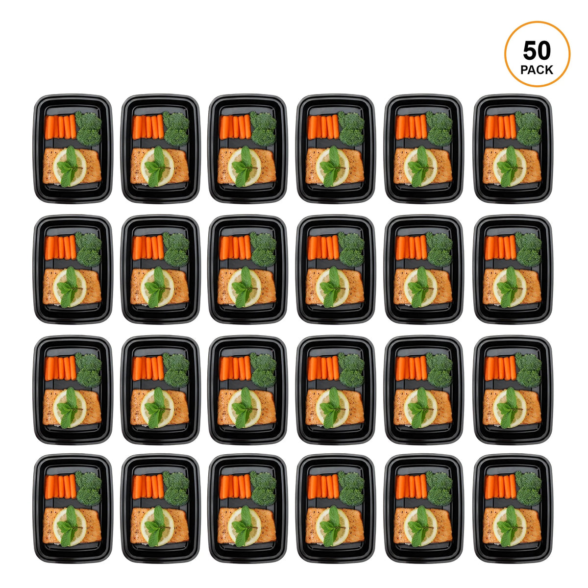 50 Pack 1 Compartment Food Storage Containers with Lids (28 oz) V14548
