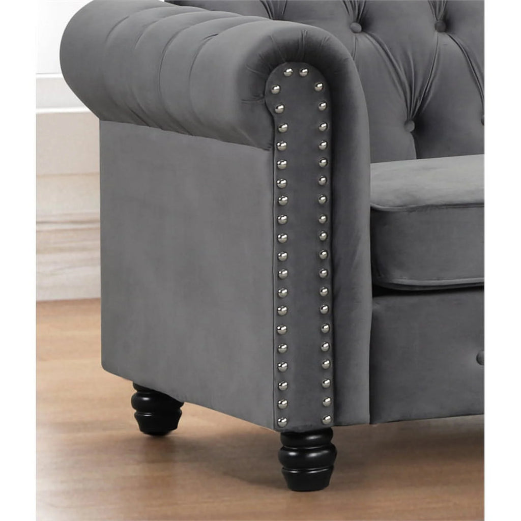 Gray Velvet Sofa Loveseat Armchair Set F823