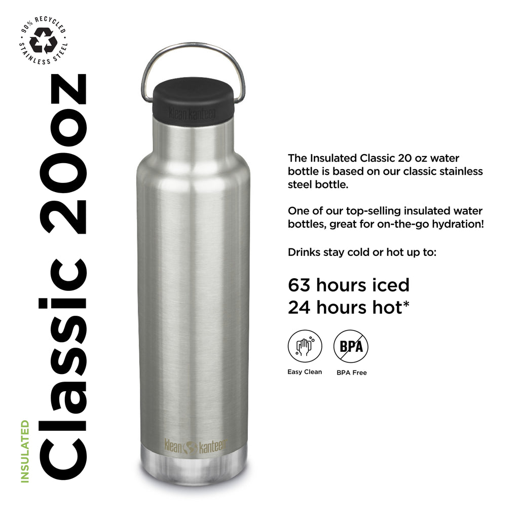 20 Oz Brushed Stainless Insulated Water Bottle G723