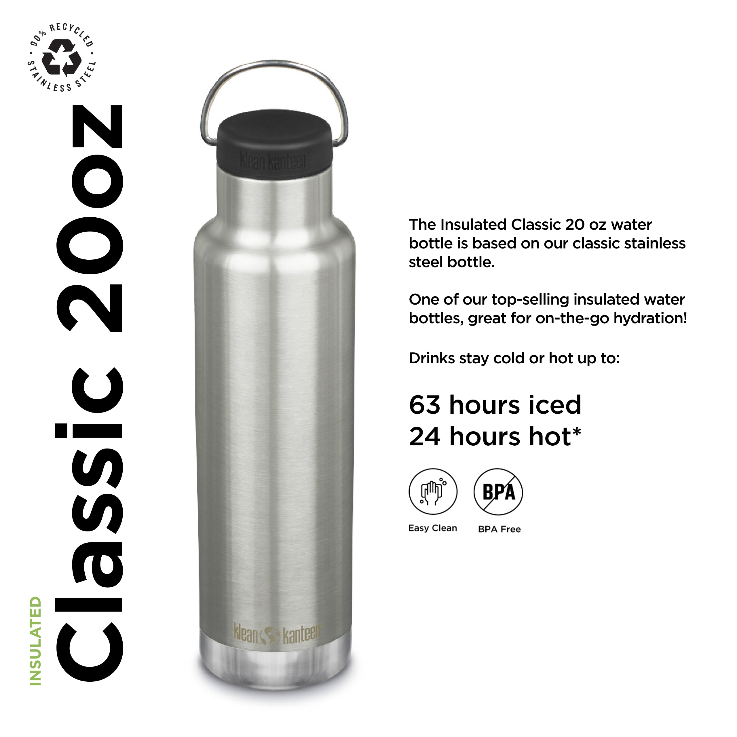 20 Oz Brushed Stainless Insulated Water Bottle G723