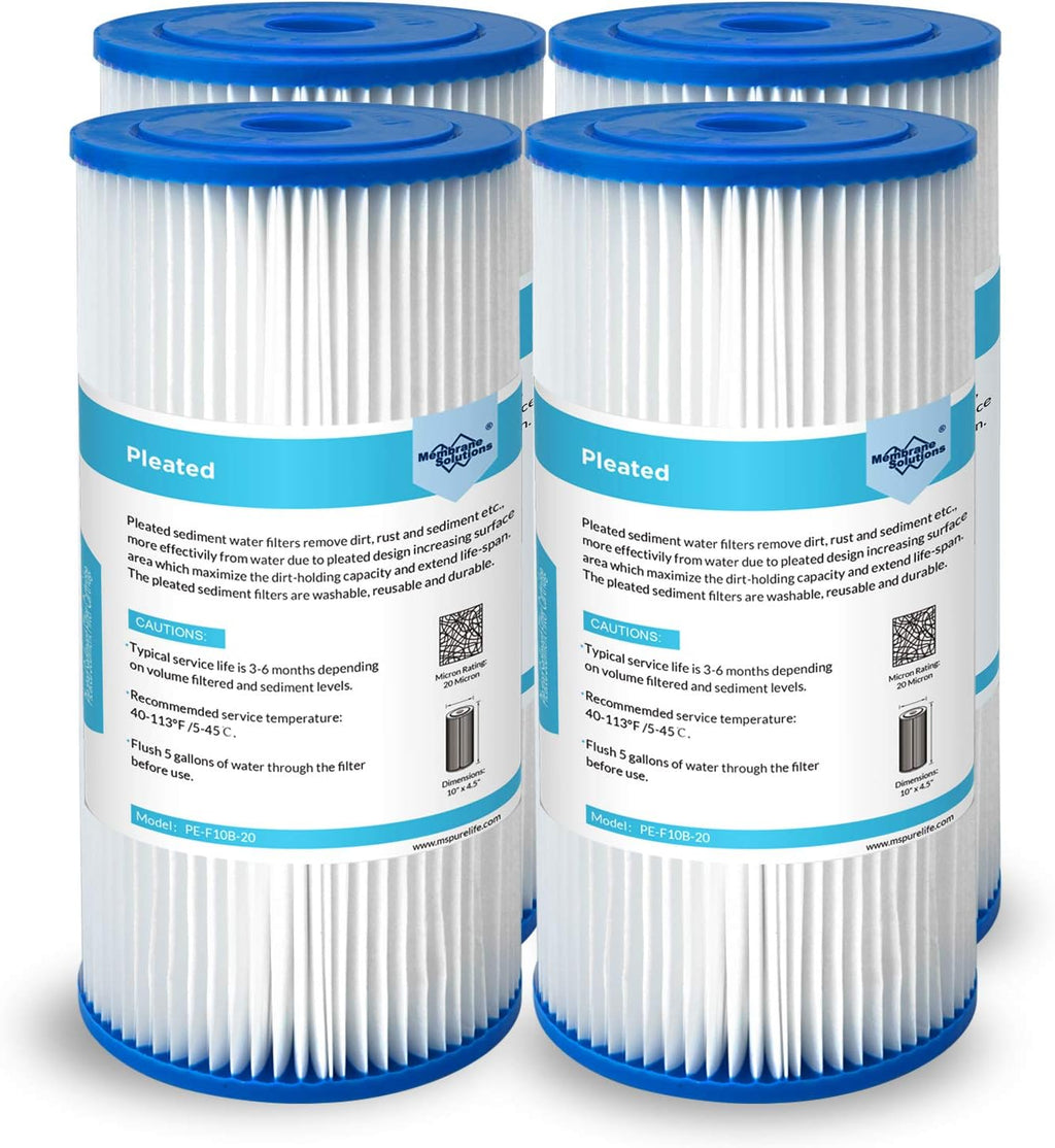 50 Micron Pleated Water Filter 10x4.5 Sediment Replacement Cartridge (4 Pack) H946285