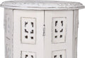 White Antique 12 Inch Round Top x 12 Inch High Solid Wood Accent Table U73225