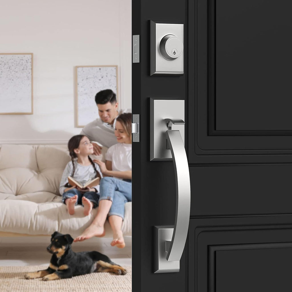 Matte Black Front Door Handle Set with Lock, Pack of 2 V4985