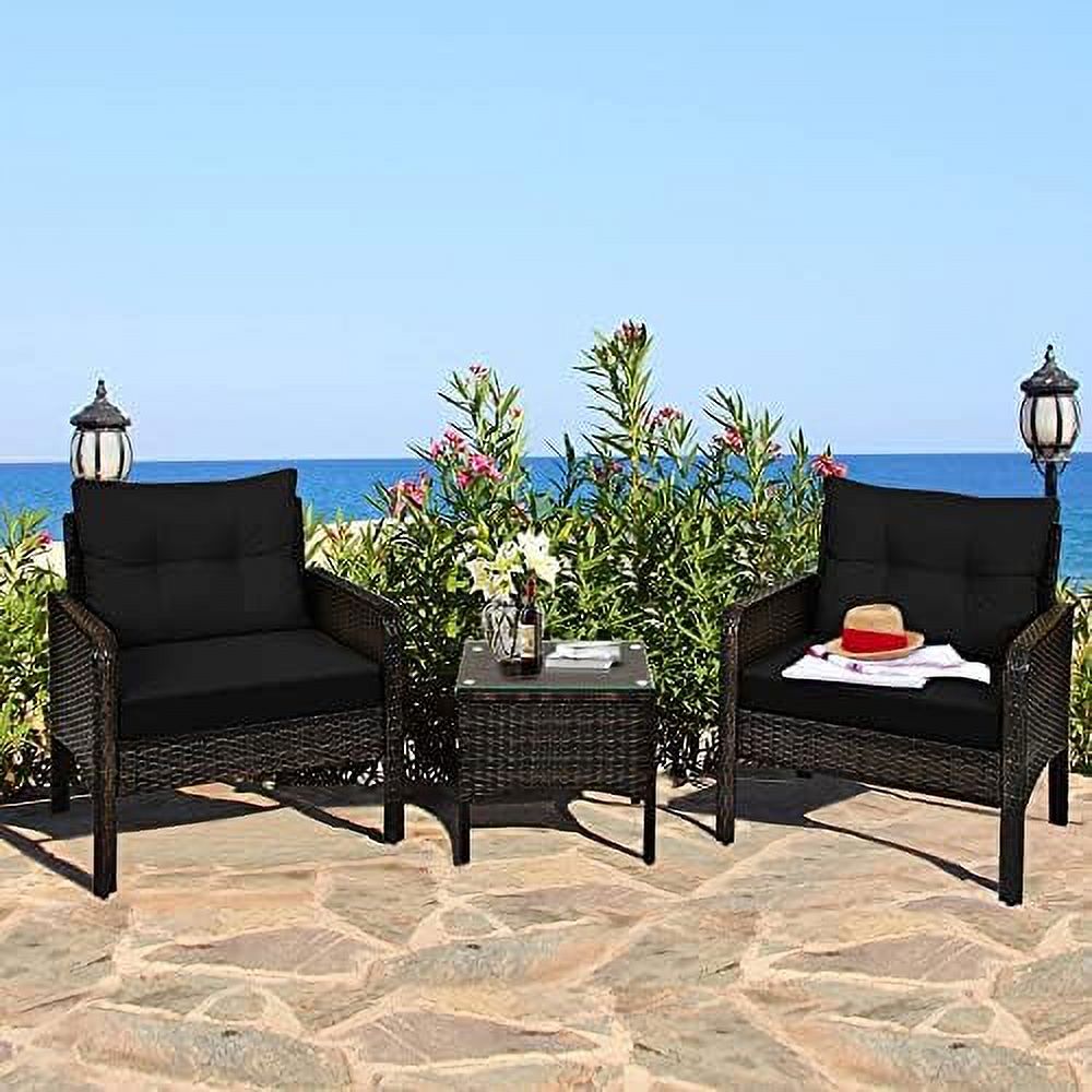 3 Piece Rattan Sectional Sofa Set with Seat Cushions D80616