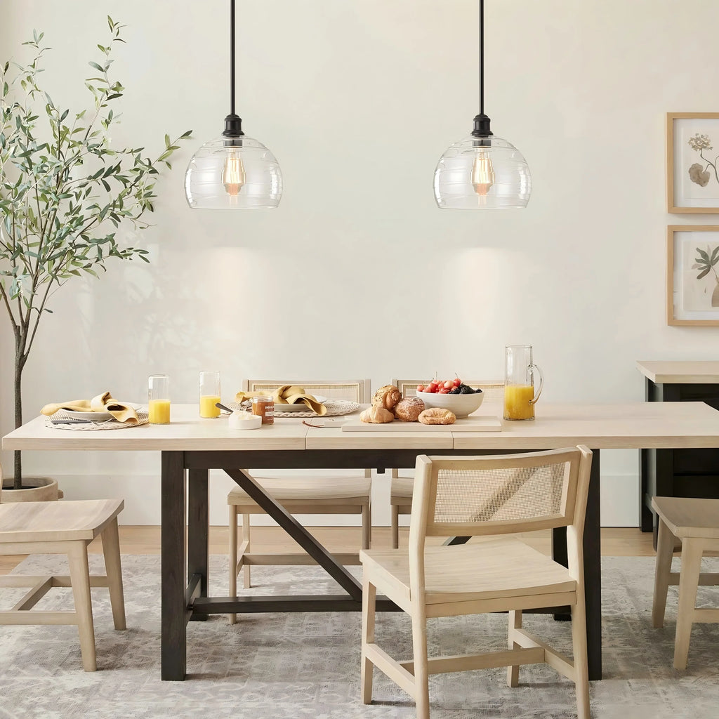 1-Light Dimmable Ribbed Glass Farmhouse Pendant U89860