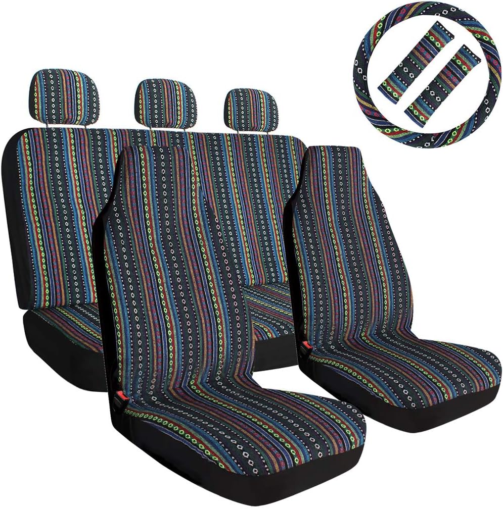10pc Coarse Flax Cloth Seat Covers with Steering Wheel Cover & Seat Belt N4969