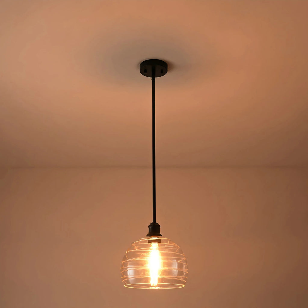 1-Light Dimmable Ribbed Glass Farmhouse Pendant U89860