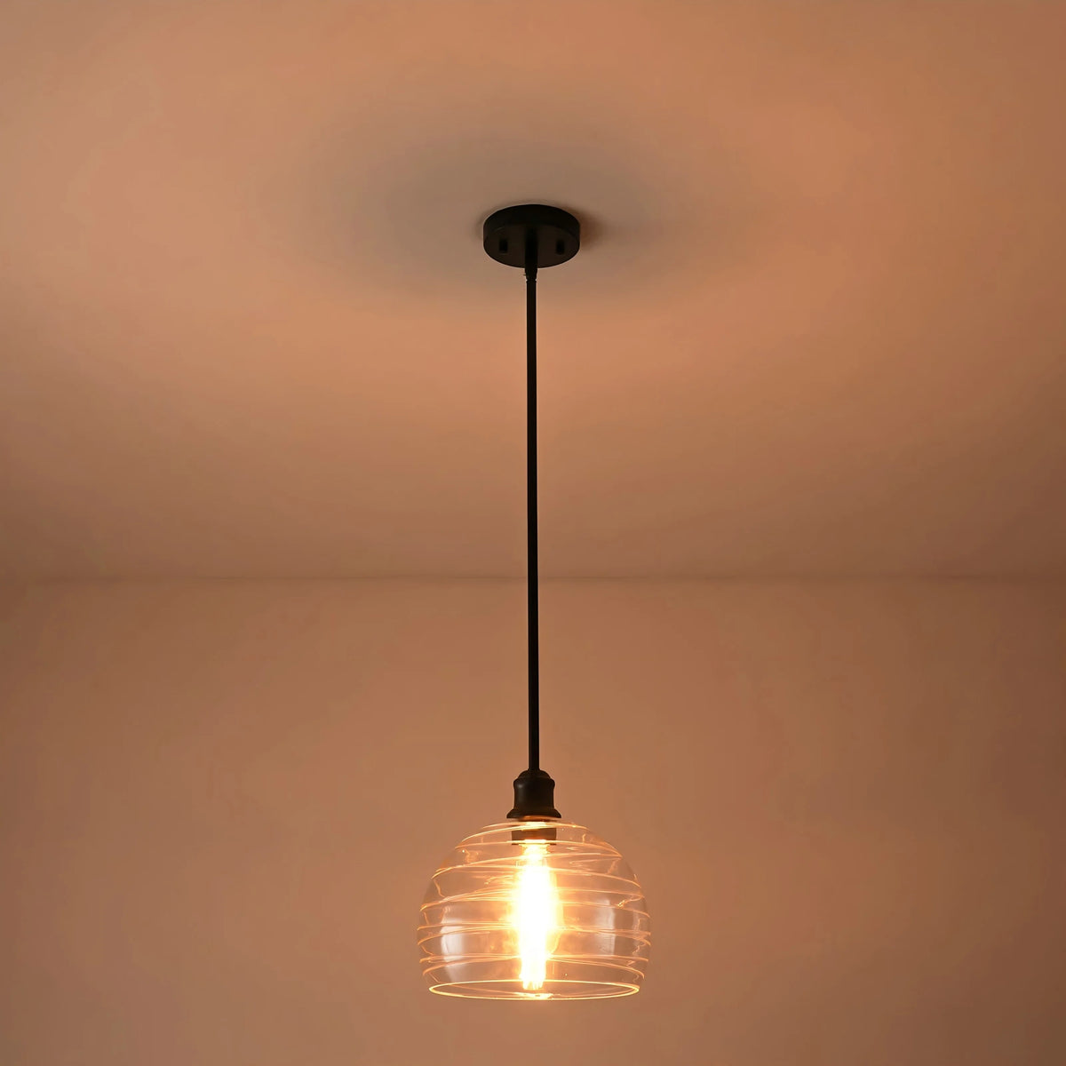 1-Light Dimmable Ribbed Glass Farmhouse Pendant U89860