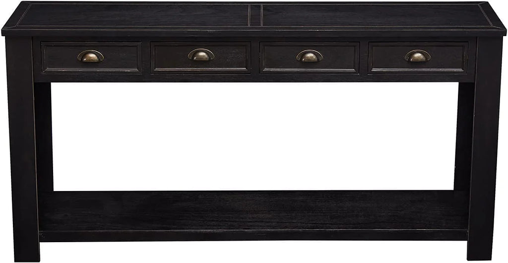 Black 60” Long Console Table with 4 Drawers & Storage Shelf S828302