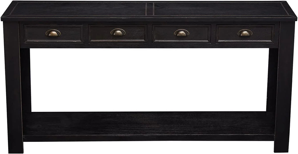 Black 60” Long Console Table with 4 Drawers & Storage Shelf S828302