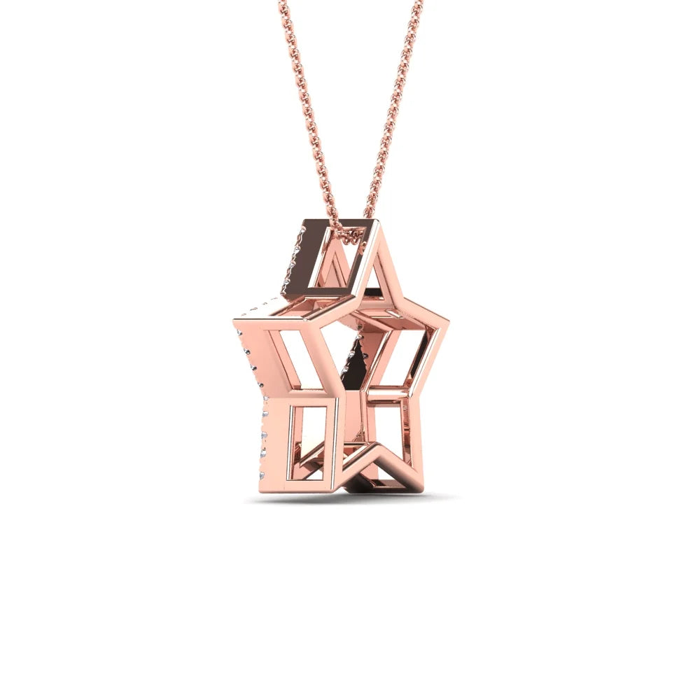 10K Rose Gold Diamond Star Pendant Necklace R798