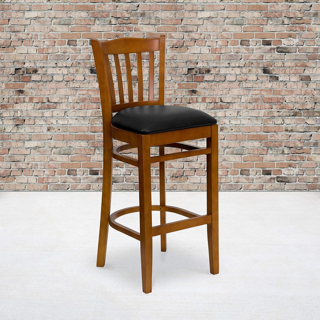 Black Vinyl Vertical Slat Back Barstool F982174