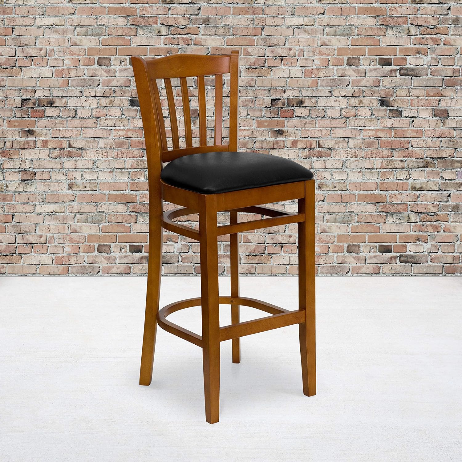Black Vinyl Vertical Slat Back Barstool F982174