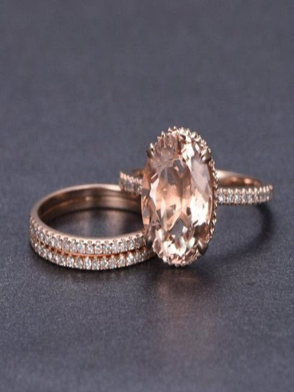 Trio Ring Set In 10K Rose Gold With Engagement Ring And 2 Wedding Bands M8344