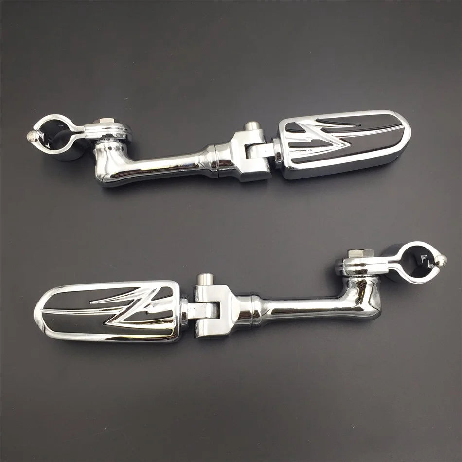 Chrome Angled Mounting Kit Foot Peg for Bike with 1.25" Front Engine Guard Frame Tube A366