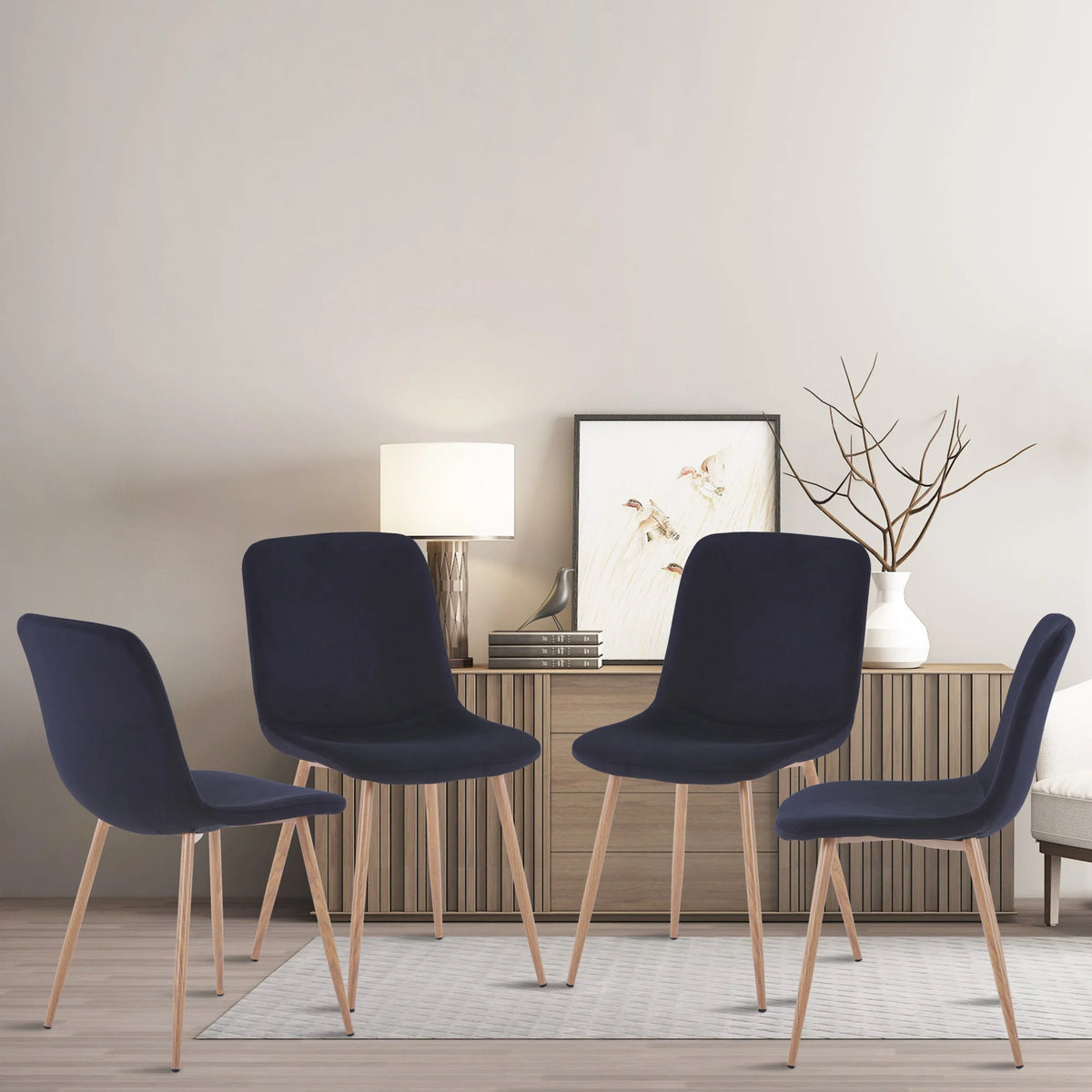 Black Upholstered Dining Chairs Set of 4 with Wood Legs L5784