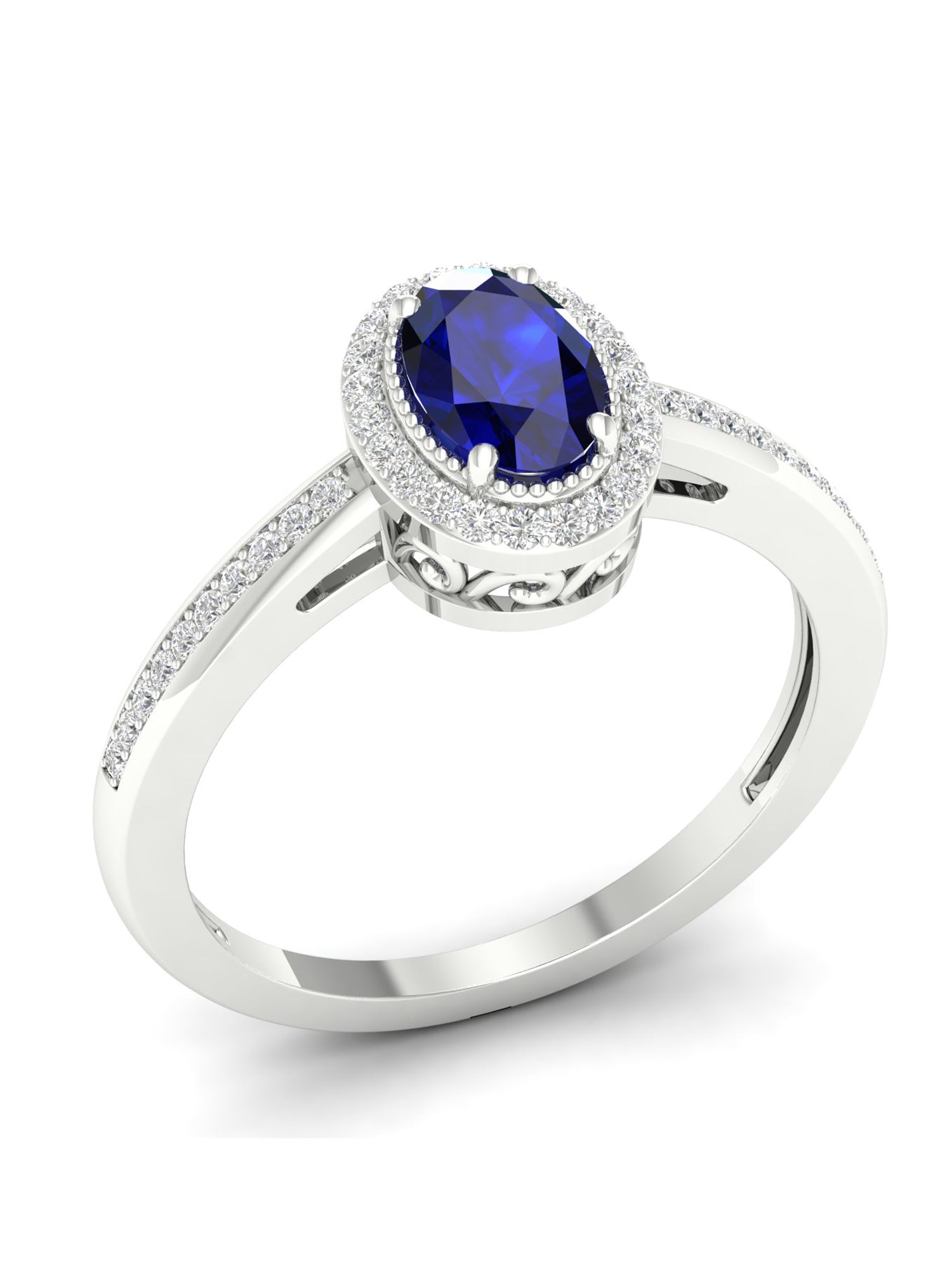 10K White Gold Oval Cut Blue Sapphire Diamond Halo Ring Z326