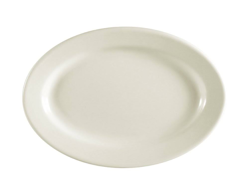 Ivory Wide Rim Rolled Edge Oval Stoneware Platter - 24/Case N7974