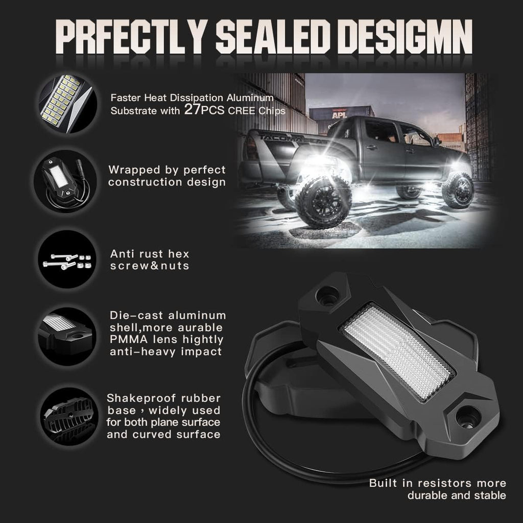 White LED Rock Lights 8PCS Pack of 2 Z9142
