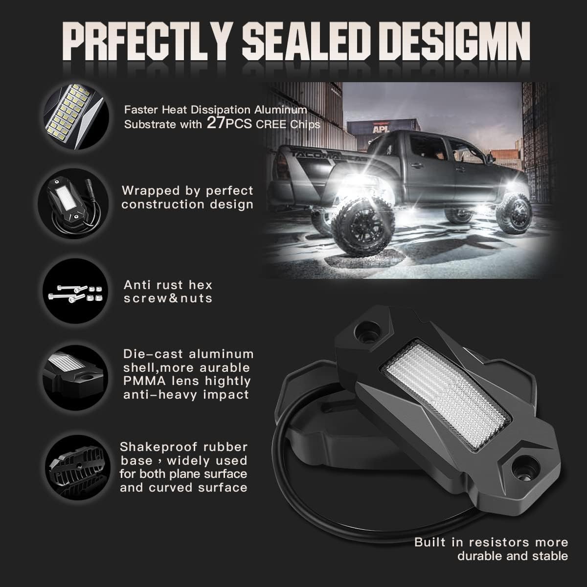 White LED Rock Lights 8PCS Pack of 2 Z9142