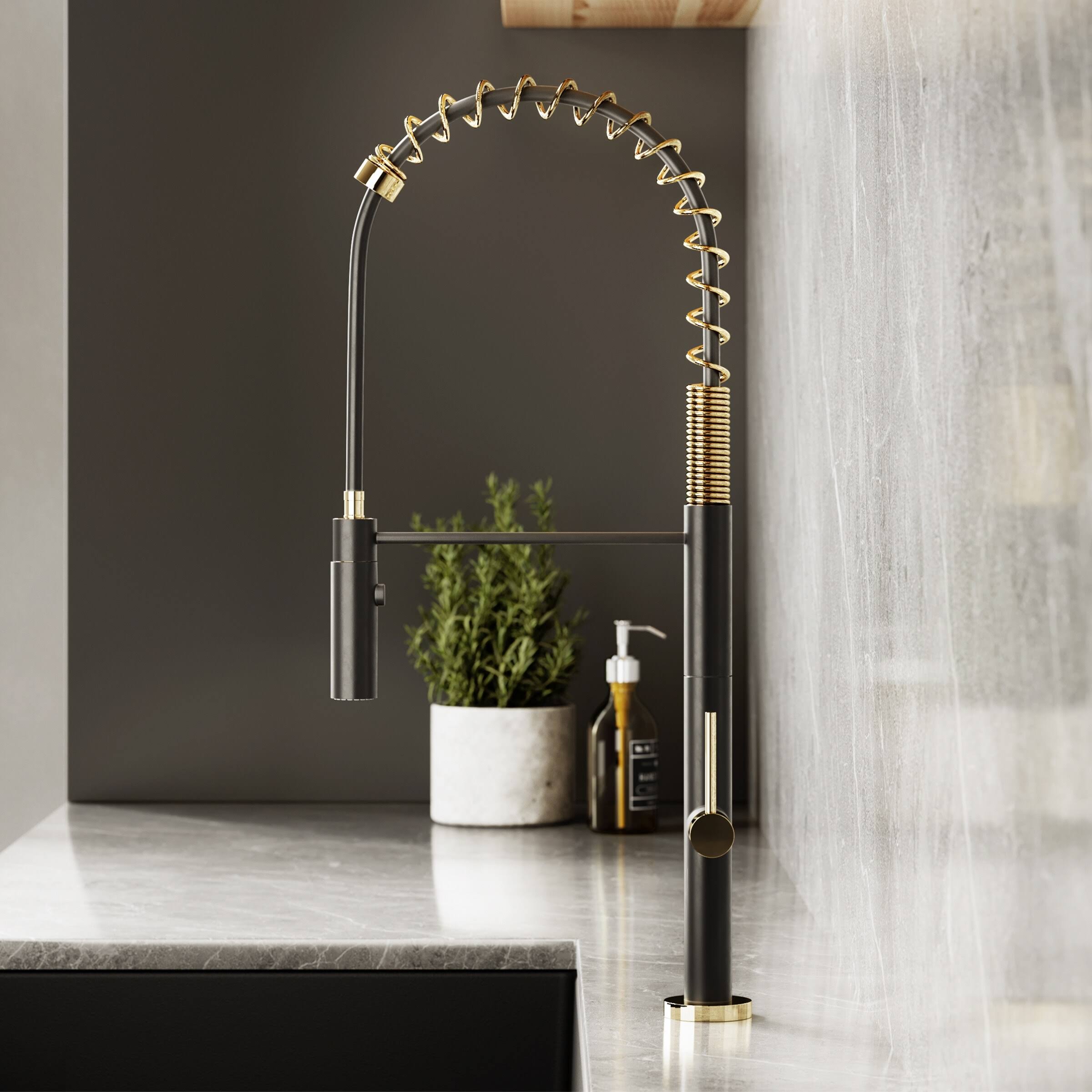 Brushed Gold/Black Pull Out Single Handle Kitchen Faucet G9248